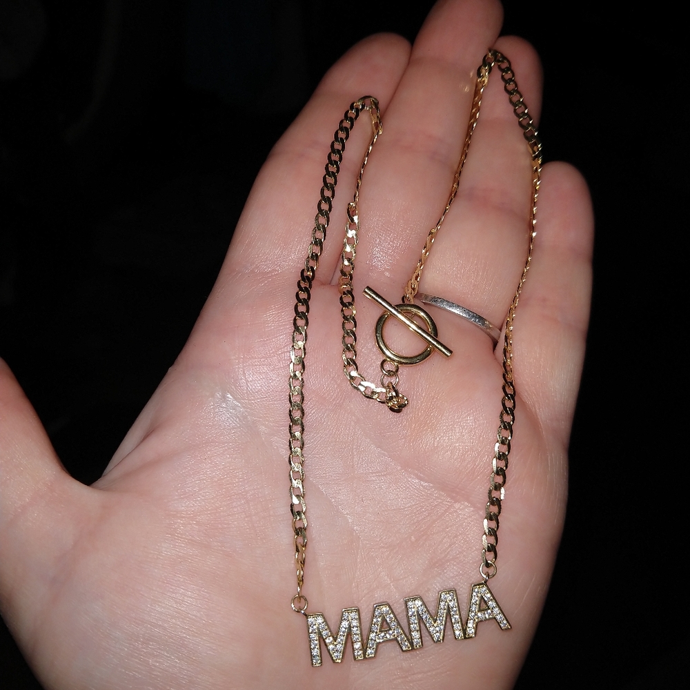 Mama pave toggle necklace 925 sterling silver 14k gold plated
